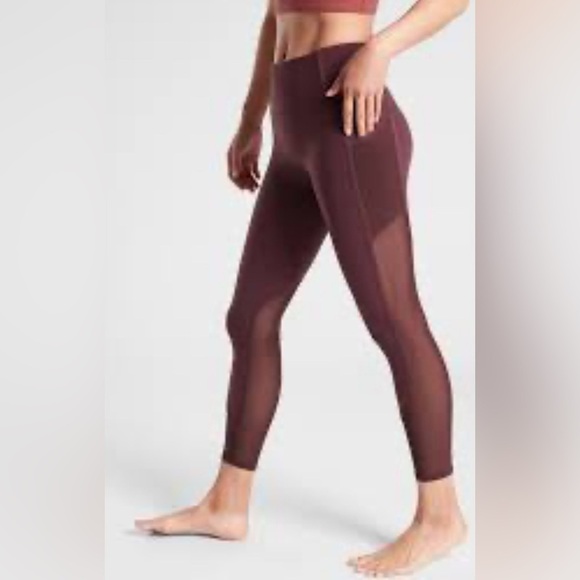 Athleta Pants - ATHLETA Leggings Women's Medium Burgundy Vitality Stash Pocket 7/8 S Tight Mesh